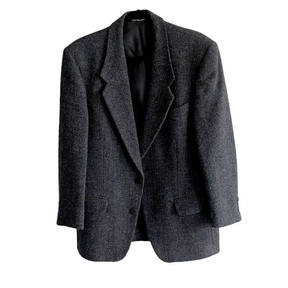 HARRIS TWEED Vintage Hand Woven Wool Sports Coat Jacket Blazer Navy Blue 40R - Picture 3 of 11